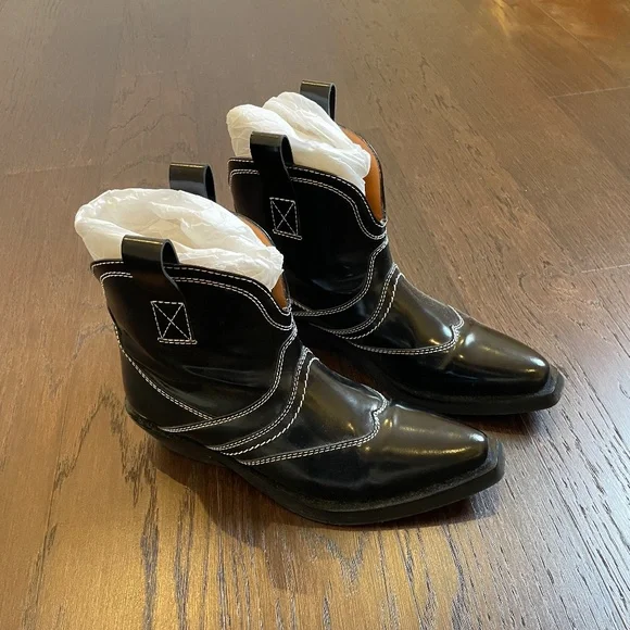 GANNI Black Western Ankle Boots SIZE 37 - Picture 7 of 7